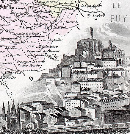 Gravure de la ville du Puy, en 1883 - gravure reproduite et restaurée numériquement par © Norbert Pousseur