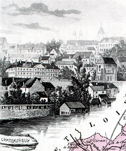 Gravure de la ville de Châteauroux, en 1883 - reproduction © Norbert Pousseur