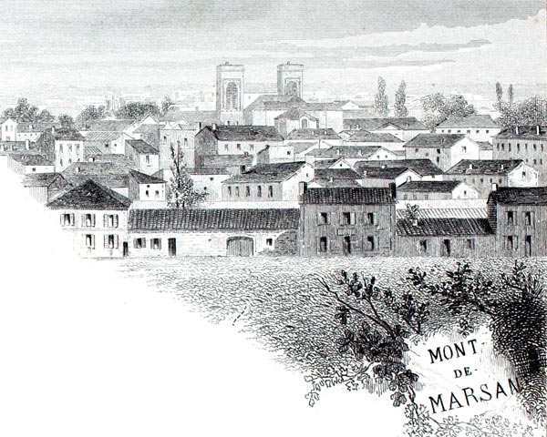 Gravure de la ville de Mont de Marsan, en 1883