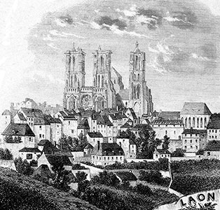 Gravure de la ville de Laon, en 1883 - gravure reproduite et restaurée numériquement par © Norbert Pousseur