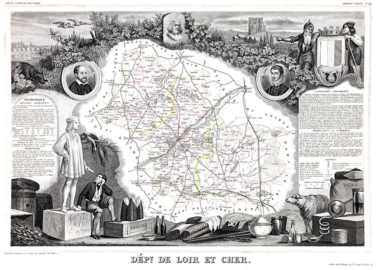 Carte par Levasseur de Loir et Cher en 1847 - gravure reproduite et restaurée numériquement par © Norbert Pousseur