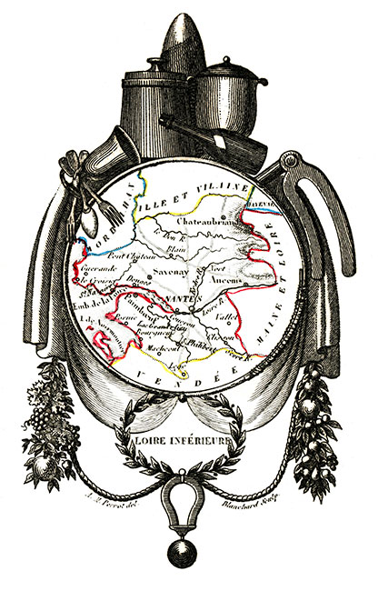 Carte succinte de Loire inférieure vers 1830 - gravure reproduite et restaurée numériquement par © Norbert Pousseur