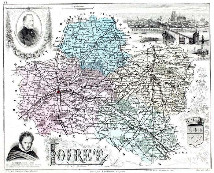 Carte du département du Loiret - gravure reproduite et restaurée numériquement par © Norbert Pousseur
