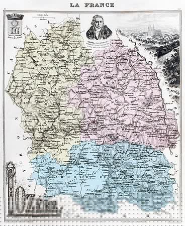 Carte du département de la Lozère en 1883 - gravure reproduite et restaurée numériquement par © Norbert Pousseur
