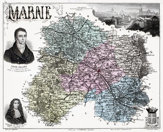 carte Département de la Marne en 1883 de Vuillemin