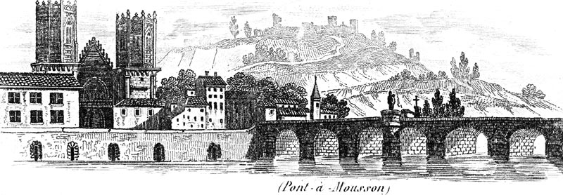 Gravure de la ville de Pont à Mousson, en 1883 - gravure reproduite et restaurée numériquement par © Norbert Pousseur