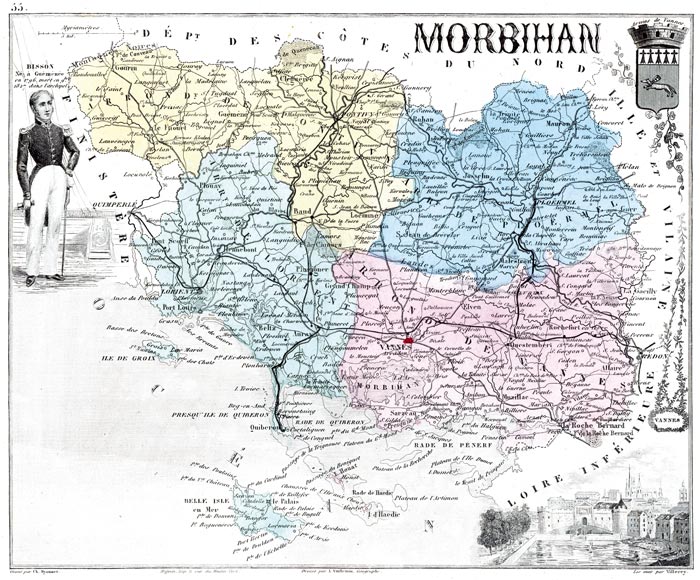 Carte du département du Morbihan en 1883 - reproduction © Norbert Pousseur