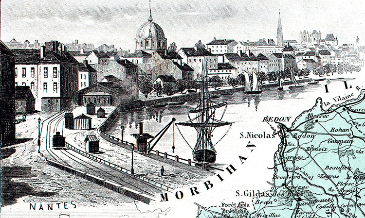 Gravure de la ville de Nantes, en 1883 - gravure reproduite et restaurée numériquement par © Norbert Pousseur
