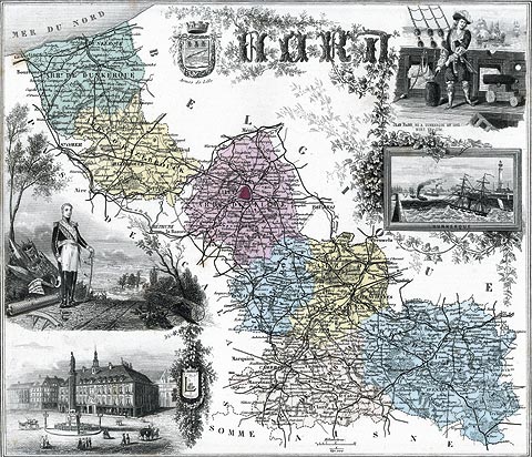 carte Département du Nord en 1883 de Vuillemin
