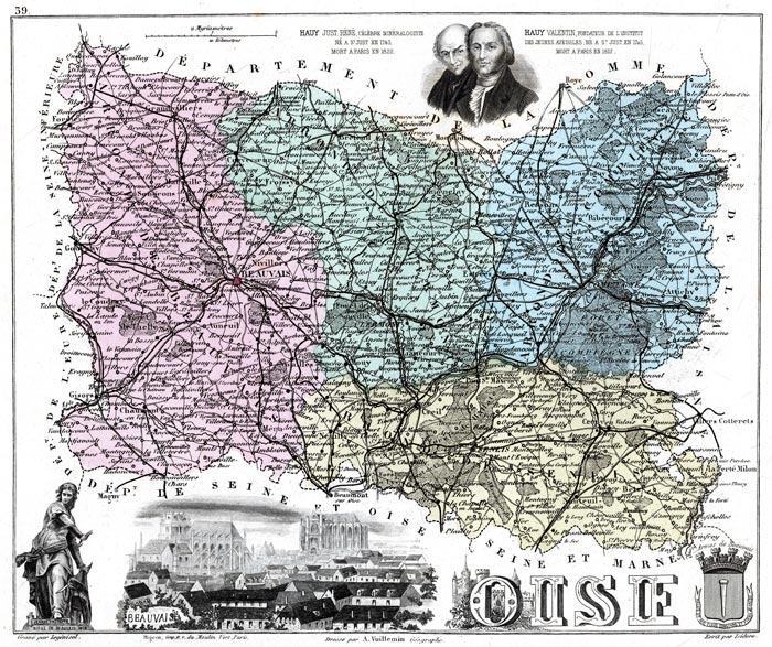 carte Département de l'Oise en 1883 de Vuillemin