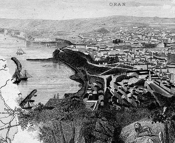 Gravure d'Oran depuis le bord de mer, en 1883 - reproduction © Norbert Pousseur
