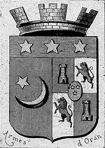 Blason aux armes d'Oran, en 1883 - gravure reproduite et restaurée numériquement par © Norbert Pousseur