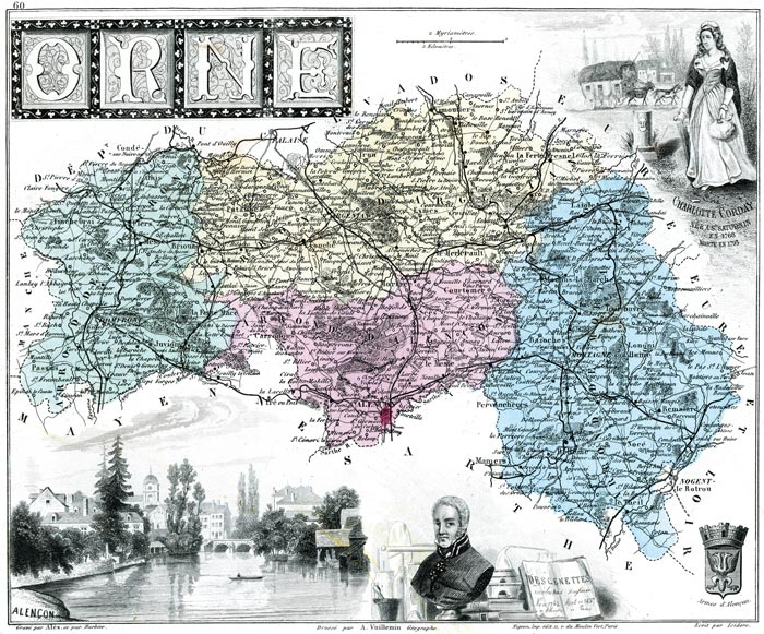 carte Département de l'Orne en 1883 de Vuillemin