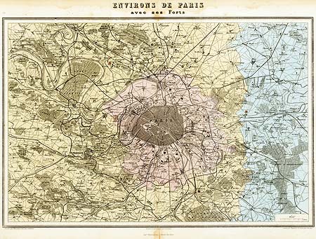 carte des forts de Paris et de ses environs en 1883 par Vuillemin