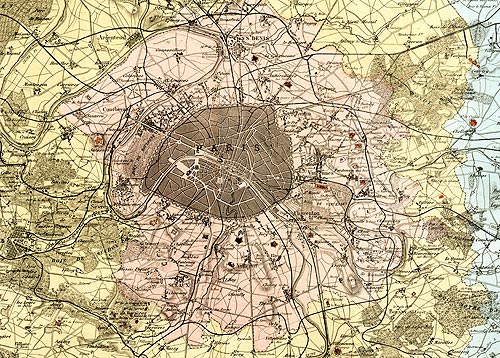 carte des forts de Paris en 1883 par Vuillemin