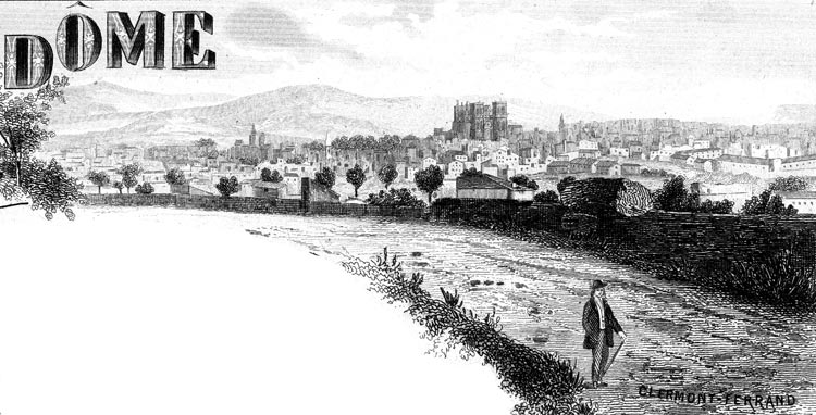 Gravure de la ville de Clermont-Ferrand, en 1883 - gravure reproduite et restaurée numériquement par © Norbert Pousseur