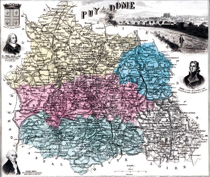 carte Département du Puy de Dôme en 1883 de Vuillemin