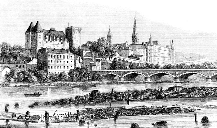 Gravure de la ville de Pau, en 1883 - reproduction © Norbert Pousseur