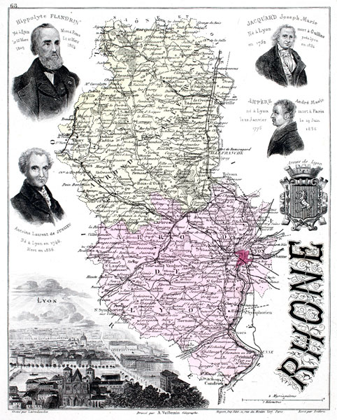 carte du département du Rhône de 1883