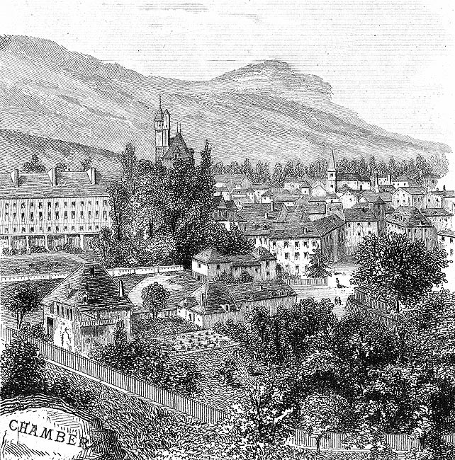 Gravure de la ville de Chambéry, en 1883, reproduction Norbert Pousseur