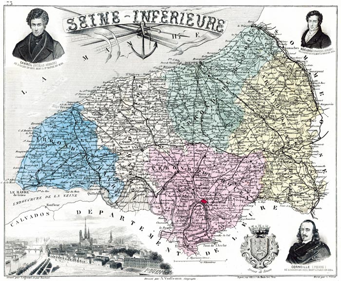 Carte de la Seine Maritime en 1883 de Vuillemin, reproduction Norbert Pousseur