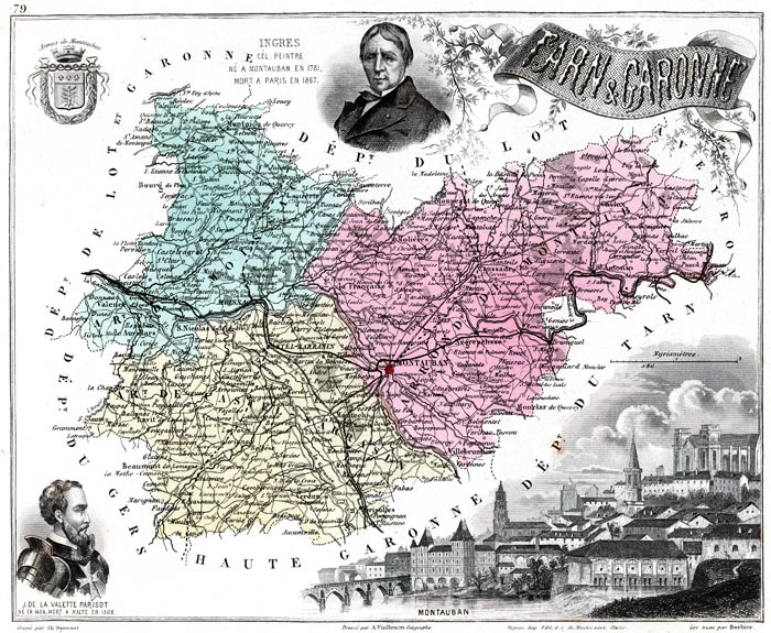 Carte du département de Tarn et Garonne en 1883