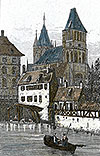 église St Thomas de Strasbourg vers 1830 - gravure reproduite et restaurée numériquement par © Norbert Pousseur