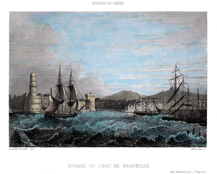 L'entrée du port de Marseille par Amanda Girault - gravure  reproduite et restaurée par © Norbert Pousseur