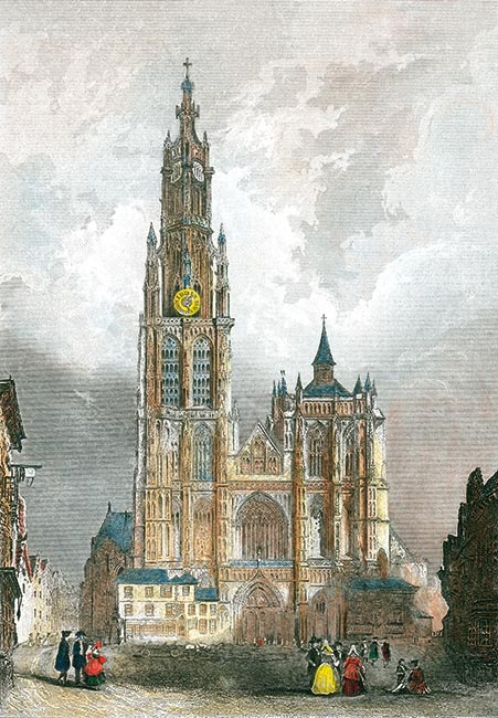 Gravure de la cathédrale d'Anvers par Rouargue - gravure reproduite et restaurée numériquement par © Norbert Pousseur