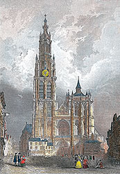 Gravure de la cathédrale d'Anvers par Rouargue - gravure reproduite et restaurée numériquement par © Norbert Pousseur