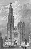 Gravure de la cathédrale d'Anvers par Barlett - gravure reproduite et restaurée numériquement par © Norbert Pousseur