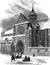 église du Sablon de Bruxelles vers 1840 - gravure reproduite et restaurée numériquement par © Norbert Pousseur