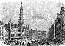 Hôtel-de-ville de Bruxelles vers 1840 - reproduction © Norbert Pousseur