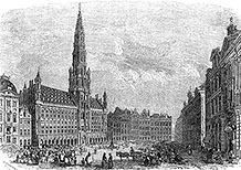 Hôtel-de-ville de Bruxelles vers 1840 - gravure reproduite et restaurée numériquement par © Norbert Pousseur