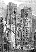 église de Sainte-Gudule de Bruxelles vers 1840 - gravure reproduite et restaurée numériquement par © Norbert Pousseur