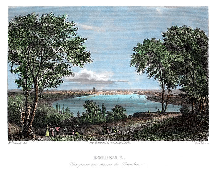 Bordeaux vers 1850, du Bacalan - gravure reproduite puis restaurée numériquement par  © Norbert Pousseur