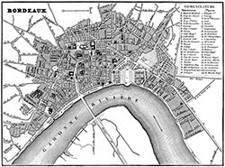 Carte de 1830 de Bordeaux - gravure reproduite puis restaurée numériquement par  © Norbert Pousseur