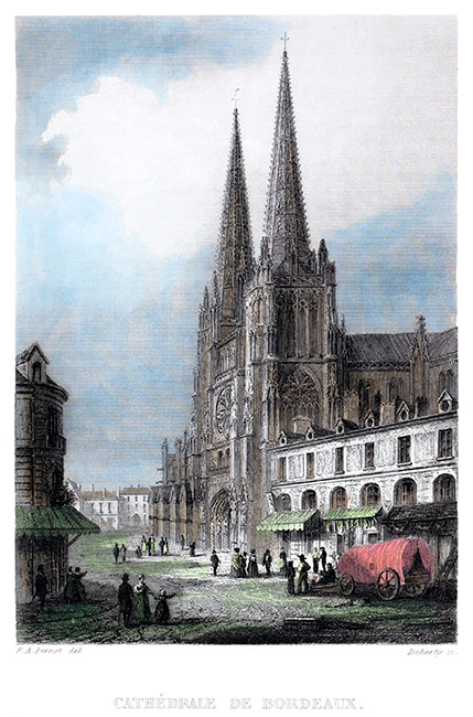 La cathédrale de Bordeaux - gravure reproduite puis restaurée numériquement par © Norbert Pousseur La cathédrale de Bordeaux - gravure reproduite puis restaurée numériquement par © Norbert Pousseur