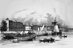 Bordeaux vers 1840, depuis les Chartrons - gravure reproduite puis restaurée numériquement par  © Norbert Pousseur