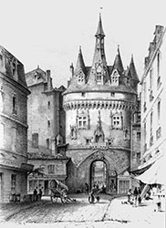 La porte du palais de Bordeaux vers 1840 - gravure reproduite puis restaurée numériquement par  © Norbert Pousseur
