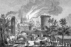 Incendie de la cathédrale de Bordeaux - gravure reproduite puis restaurée numériquement par  © Norbert Pousseur