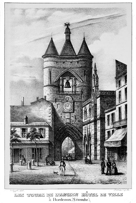 Hôtel de ville de Bordeaux vers 1840 - gravure reproduite puis restaurée numériquement par  © Norbert Pousseur