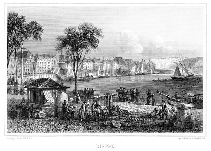 Dieppe vers 1850- gravure reproduite et restaurée numériquement par © Norbert Pousseur