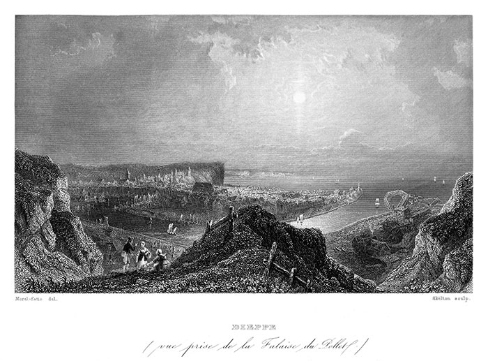 Dieppe vers 1840 par Morel-Fatio - gravure reproduite et restaurée numériquement par © Norbert Pousseur