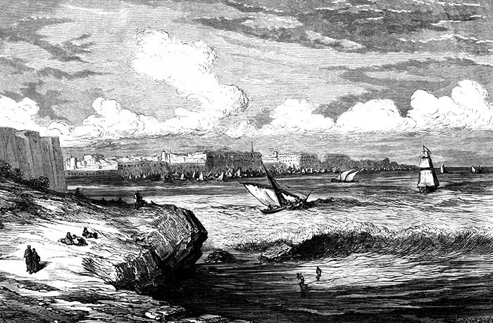 Cádiz y su puerto hacia 1860 - - grabado reproducido y restaurado digitalmente por © Norbert Pousseur