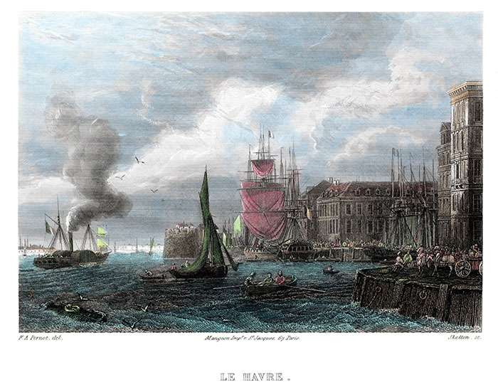 Le Havre vers 1850 par François Alexandre Pernot - gravure reproduite puis restaurée numériquement par © Norbert Pousseur Le Havre vers 1850 par François Alexandre Pernot - gravure reproduite puis restaurée numériquement par © Norbert Pousseur