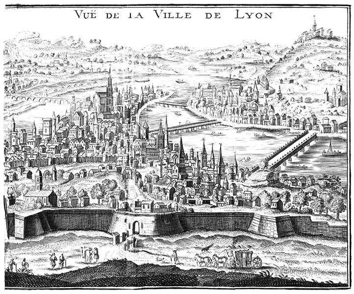Vue générale de Lyon- Gravure de 1771 reproduite puis restaurée par © Norbert Pousseur Vue générale de Lyon- Gravure de 1771 reproduite puis restaurée par © Norbert Pousseur