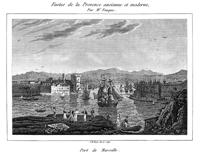 Port de Marseille vers 1830 - gravure  reproduite et restaurée par © Norbert Pousseur