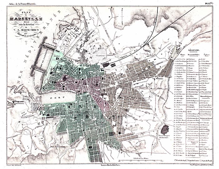 Plan de Marseille de 1855 - gravure  reproduite et restaurée par © Norbert Pousseur