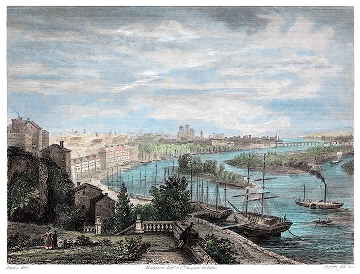 Nantes vers 1850 par F.E. Ricois - reproduction © Norbert Pousseur Nantes vers 1850 par F.E. Ricois - reproduction © Norbert Pousseur